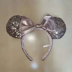 ディズニーリゾート スパンコール カチューシャ ミニー リボン ピンクゴールド