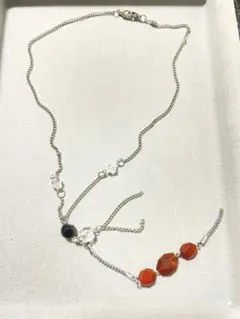昭和レトロ 赤ビーズ ネックレス シルバーカラー ヴィンテージ
