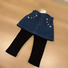 デニムブルー刺繍スカート&黒レギンス SS プティマイン　スカッツ