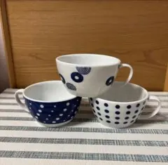 波佐見焼　藍丸紋　スープマグカップ3個セット❣️のサムネイル