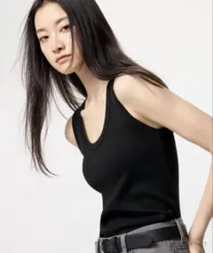 新品タグ付 UNIQLO ユニクロ ソフトリブタンクトップ 黒 M