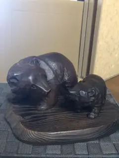 木製クマ彫刻 大小2体セット