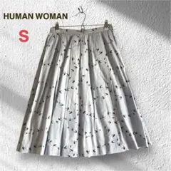 希少 ヒューマンウーマン ツバメ柄 コットン フレアスカート S 総柄 ブルー