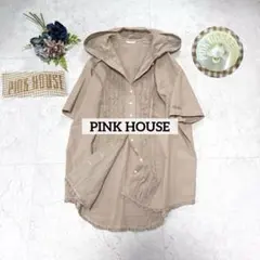 PINK HOUSE フード付き　ギンガムチェックシャツ　ベージュ　ビンテージ