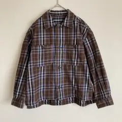 GU キッズ シェフシャツジャケット チェック ブラウン【150】