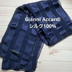 ​【美品】 シルク100%　Gianni Accardi スカーフ ネイビーのサムネイル