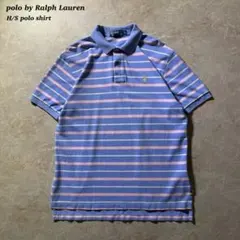 Polo by Ralph Lauren半袖ポロシャツ古着ブルーピンクボーダーL