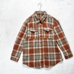 a5252 長袖フランネルシャツ　メンズシャツブラウンチェック柄　M