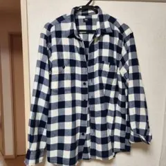 UNIQLO　ユニクロ　ネイビー/ホワイトチェック フランネルシャツ L