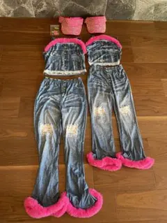 ☆ダンス衣装☆ キッズ セットアップ デニム ピンク おまけ付き☆