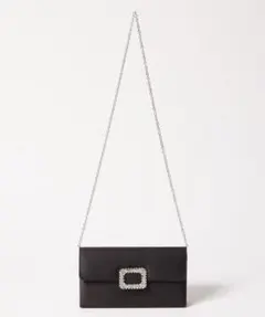 【美品】エメ　スクエアビジューパーツサテンクラッチバッグ　パーティ　結婚式　黒