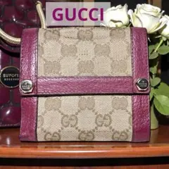 GUCCI グッチ GG柄 キャンバス 二つ折り財布 ピンク レザー 金具