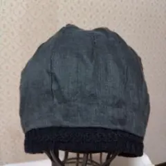 ・マッドファクトリー・ビーニー帽・濃いカーキ色リネン100％・