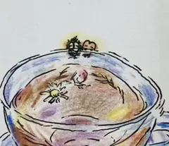 小さな原画　色鉛筆画　香るハーブティー　フレーム付き