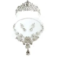 【一度使用】ウエディング アクセサリー ティアラ イヤリング ネックレス
