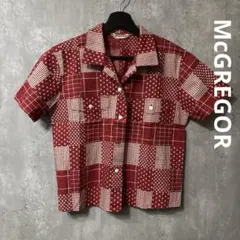 【希少】マックレガー パッチワーク柄 開襟シャツ M レッド 日本製 レトロのサムネイル