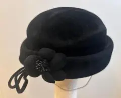 Chapeau MITSUKOSHI 黒ベルベット ハット フラワー装飾