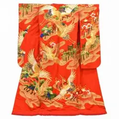 色打掛 鶴 松 梅 刺繍 朱色のサムネイル