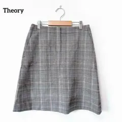 Theory セオリー【S】台形スカート グレー チェック柄 ウール混 綺麗め