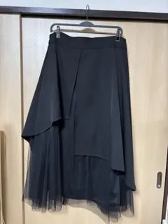 Re-j チュールレイヤードラップフレアスカート　ブラック フレアスカート 4L