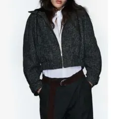 美品【期間限定出品】ZARA フード付きショートブルゾン 2way ウール調 L