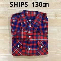 SHIPS シップス　赤と青のチェック柄 長袖シャツ 130㎝
