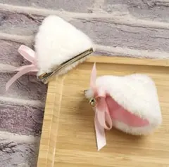 猫耳 ヘアクリップ お給仕 ヘアピン リボン付き 地雷 コンカフェ 量産型