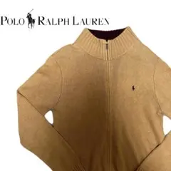 ラルフローレン　ジップアップ　セーター　ドライバーズ　ニット　刺繍　ポニー　茶色