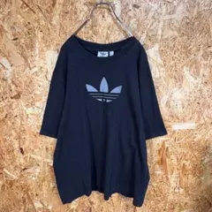 アディダスadidas 黒 Tシャツ ビッグロゴ トレフォイル L