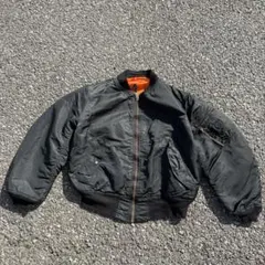 USA製 90s ALPHAアルファMA-1フライトジャケット ブラックL 黒