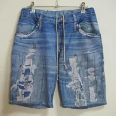 GQ1163◇TATA : ブリーチデニム転写 スウェットパンツ◇S◇インディゴ talking-about-the-abstraction-