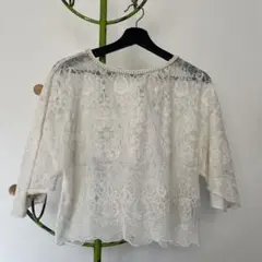 ZARA BASIC ザラ　アイボリー レース 五分袖 L