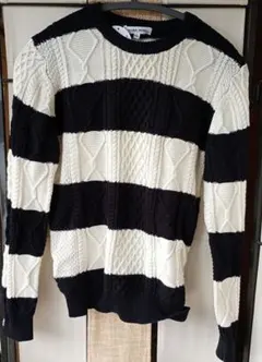 新品未使用　GLOBAL WORK ケーブル編みセーター XXL 黒白ストライプ