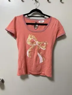 2000年代　リボンプリント　スパンコール　ラメ 半袖Tシャツのサムネイル