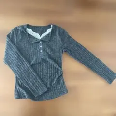 グレー リブ編み セーター レース襟付き