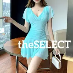 韓国 服 レディース ワンピース 青 ミニドレス シアー 青 キャバドレス 水色