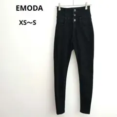 【エモダ】ELDER ハイウエスト デニム スキニー パンツ ブラック 細見えのサムネイル