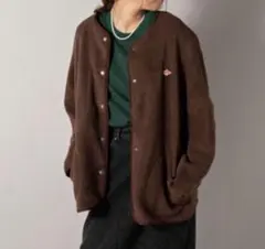 極美　DANTON ダントンフリース ノーカラー ジャケット　ブラウン　S