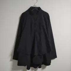 プルオーバー レイヤード風ロングシャツ 2XL 大きいサイズ ゆったり 黒