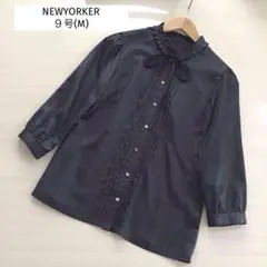 値下げ！ニューヨーカー　フリル　スタンド　ブラウス　ネイビー　９号