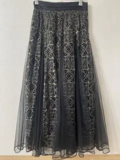 【美品】Lily Brownチュールレースロングスカート ブラック