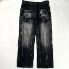 Y2K Grunge Faded Black Denim Wide Pants