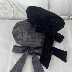 Treat urself ribbon hat velvetベレー帽