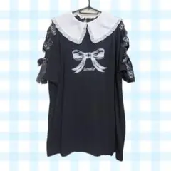 Ank Rouge リボンプリントBigTe Tシャツ 黒 ブラック