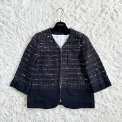 美品 ルネ マリアケント社製 高級生地 ノーカラー フック式ツイードジャケット マリア・ケント社 ツイード ジャケット 通販 - ディノス