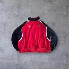 00s アディダス トラックジャケット XL 赤 黒 刺繍ロゴ オーバーサイズ