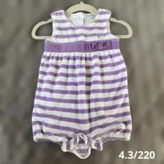 【美品】Ralph Lauren ショートオール 紫×白 ボーダー 70cm