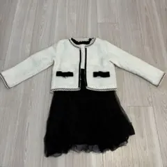 フォーマルドレス ノーカラー　ツイード風　リボン付き 130cm