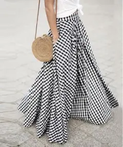 sakishimatokyo◆ギンガムチェックボリュームフレアマキシスカート◆黒
