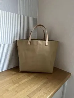 【ハンドメイド】帆布×革持ち手トートバッグ＊マッシュルーム